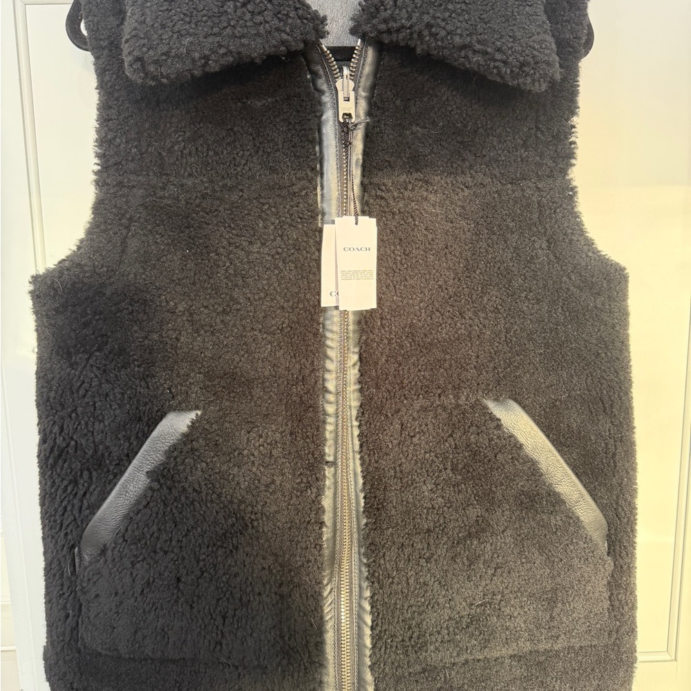Coach Reversible Black Shearling Leather Vest Size Small NWT - Picture 12 of 12